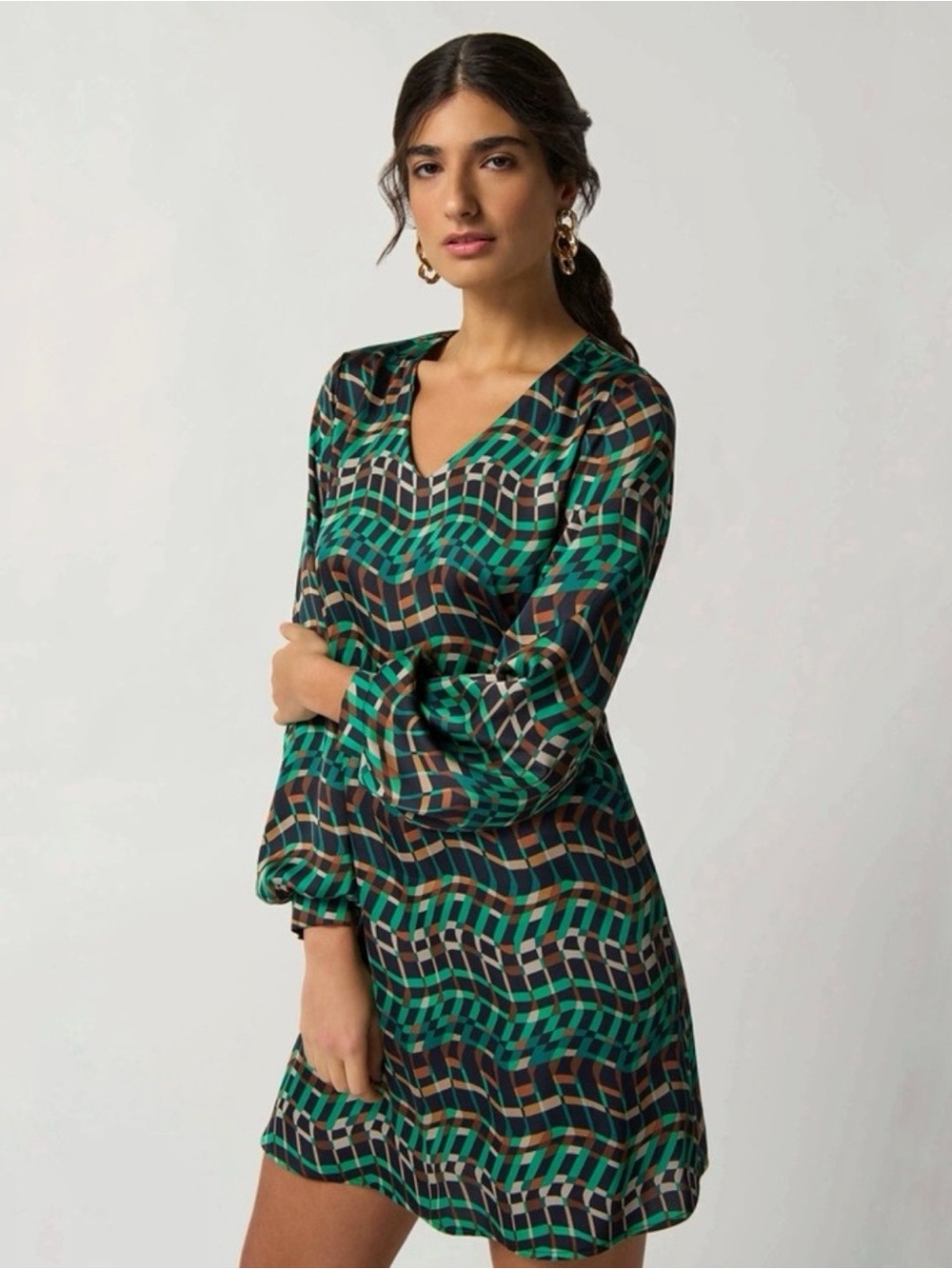 Joseph Ribkoff Geometric Green Black A-Line Midi Dress Size 4 233272 178
